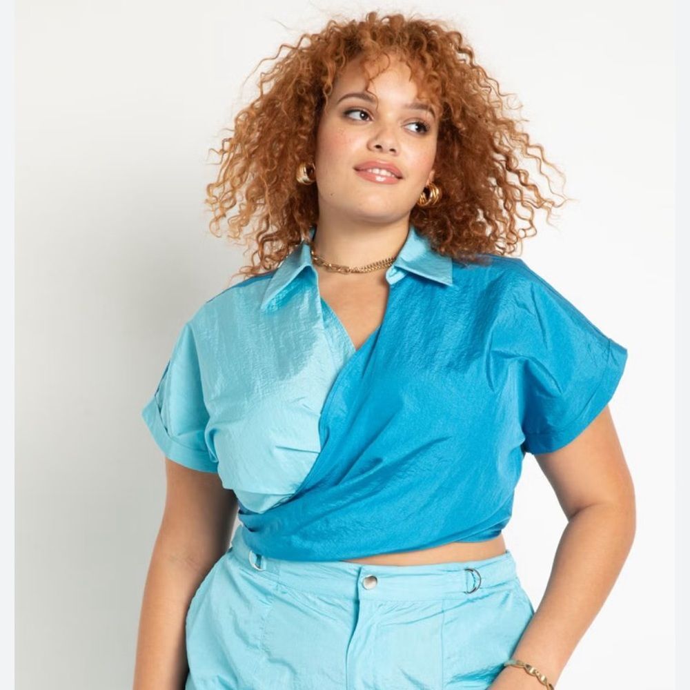 Eloquii Wrapover Collared Crop Top